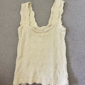 Free People Cream Smocked Ruffled Tank Top